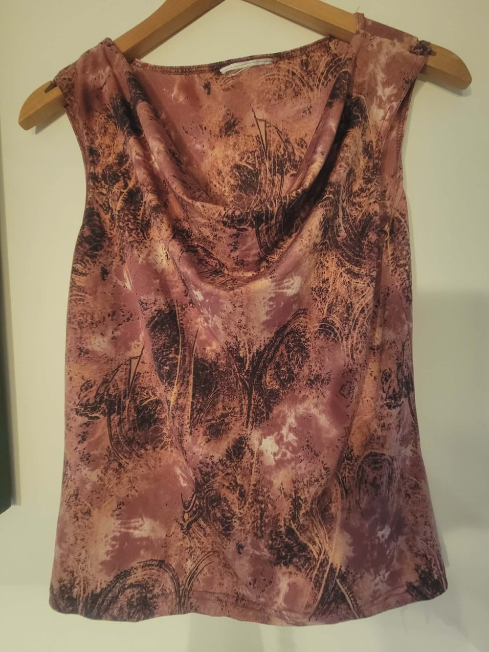 Sleeveless Cowl Neck Women's Top in Mauve Print